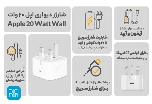 شارژر دیواری 20 وات اورجینال سه پین اپل با گارانتی (new pack 2024)