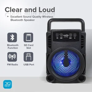 خرید و قیمت اسپیکر بلوتوثی گریت نایس مدل GTS-1360 - نسخه بلوتوث 5، منبع انرژی باتری، مدت زمان شارژ شدن 1 ساعت، همراه با کابل شارژ، دارای درگاه USB و ورودی کارت حافظه، دارای رقص نور، میکروفون داخلی و پشتیبانی از رادیو