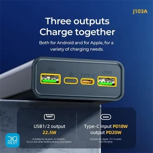 خرید و قیمت پاوربانک هوکو مدل J103A PD+QC3.0 22.5W ظرفیت 20000 میلی‌ آمپر ساعت - پاوربانک بیست هزار شارژ سریع