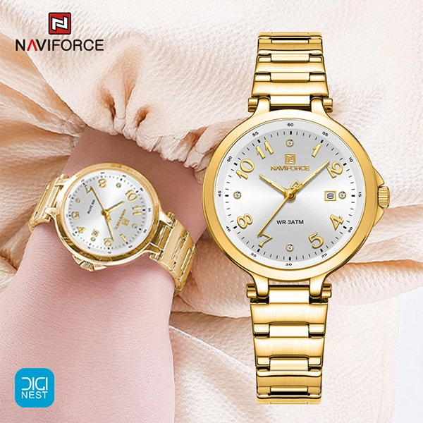 خرید و قیمت ساعت مچی عقربه ای زنانه نیوی فورس NF5033 GW اورجینال اصل مناسب هدیه