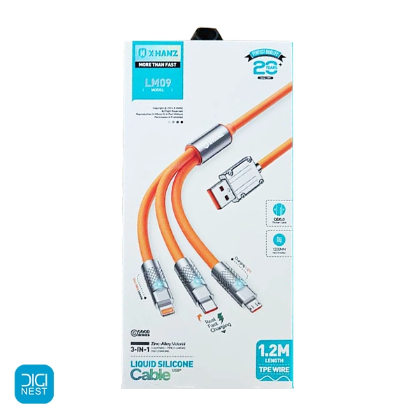 خرید و قیمت کابل فست شارژ 3 کاره ژله ای ایکس هانز مدل X-hanz LM09 - کابل شارژ سریع چند کاره