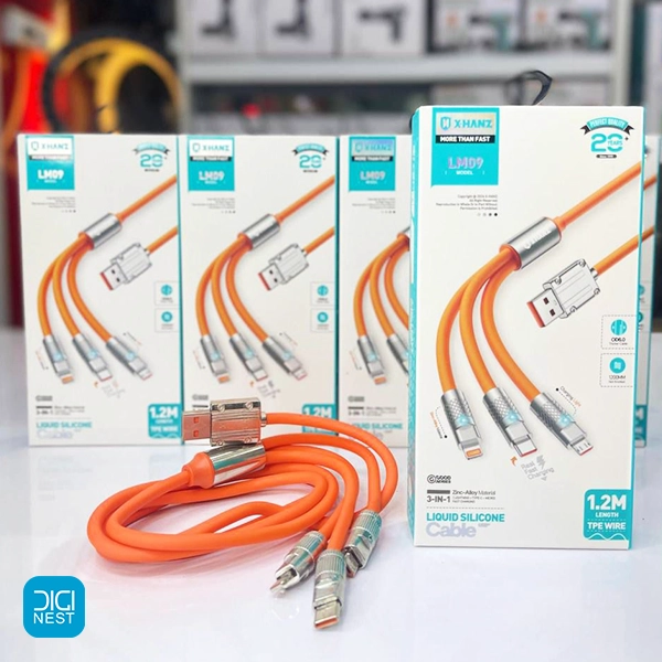 خرید و قیمت کابل فست شارژ 3 کاره ژله ای ایکس هانز مدل X-hanz LM09 - کابل شارژ سریع چند کاره