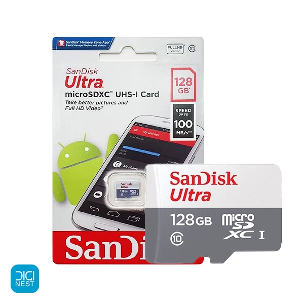 خرید و قیمت کارت حافظه 128 گیگ سن دیسک microSDXC مدل Ultra کلاس 10 استاندارد UHS-I U1 سرعت 100MBps