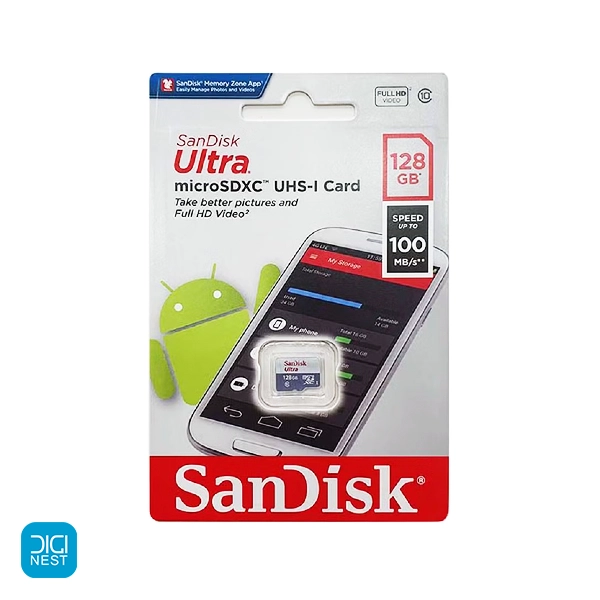 خرید و قیمت کارت حافظه 128 گیگ سن دیسک microSDXC مدل Ultra کلاس 10 استاندارد UHS-I U1 سرعت 100MBps