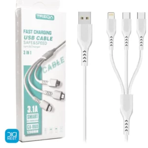 کابل شارژ سه کاره ترکا مدل CA-868 طول 1.2 متر