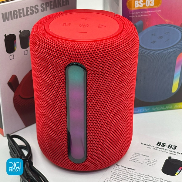 خرید و قیمت اسپیکر شارژی بلوتوثی مدل BS-03 رم خور و فلاش خور قابل حمل RGB