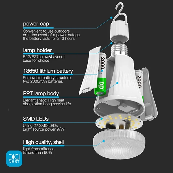 خرید و قیمت لامپ LED شارژی آویزدار 9 وات دی پی مدل DP-7817 - چراغ پرتابل قابل حمل