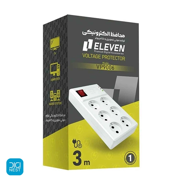 خرید و قیمت محافظ برق و ولتاژ الون مدل VP9006 طول ۳ متر ۶ خانه ELEVEN