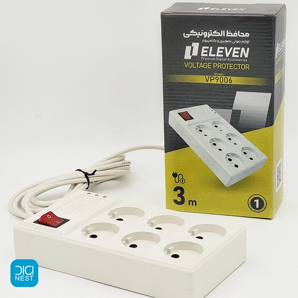 خرید و قیمت محافظ برق و ولتاژ الون مدل VP9006 طول ۳ متر ۶ خانه ELEVEN