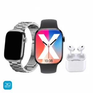 خرید و قیمت پک ساعت هوشمند و ایرپاد ویزمی مدل WISME KW53 Max طرح اپل واچ با چند بند