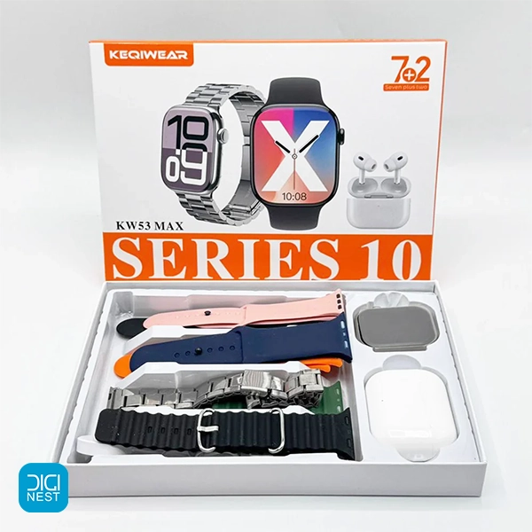 خرید و قیمت پک ساعت هوشمند و ایرپاد ویزمی مدل WISME KW53 Max طرح اپل واچ با چند بند