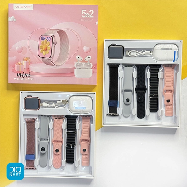 خرید و قیمت پک ساعت هوشمند و ایرپاد ویزمی مدل WISME X33 mini طرح اپل
