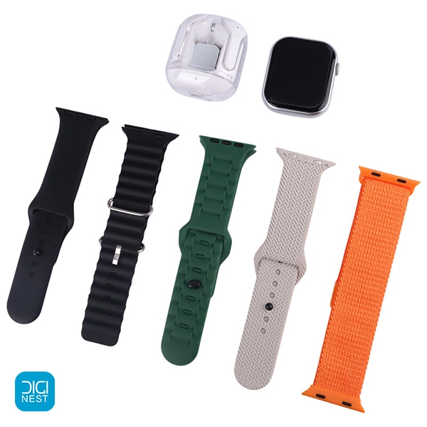 خرید و قیمت پک ساعت هوشمند و هندزفری بلوتوثی ویزمی مدل WISME X26 طرح اپل با پنج بند