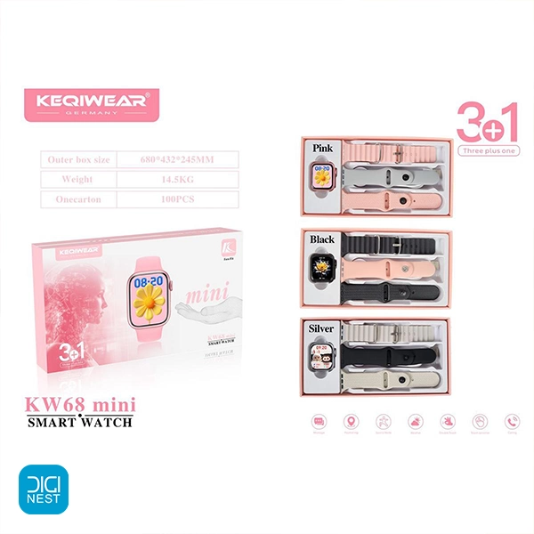خرید و قیمت ساعت هوشمند کیکی ویر مدل Keqiwear KW68 mini با سه بند